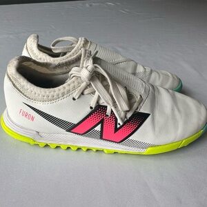 New Balance White and Pink Furon Turf Soccer Shoes